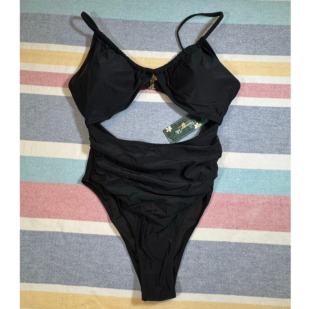 Blooming Jelly Black Cutout One-Piece Swimsuit - Size Medium